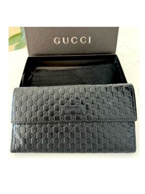 Authentic Gucci GG Guccissima Leather Black Long Wallet FULL INCLUSION W COA EUC